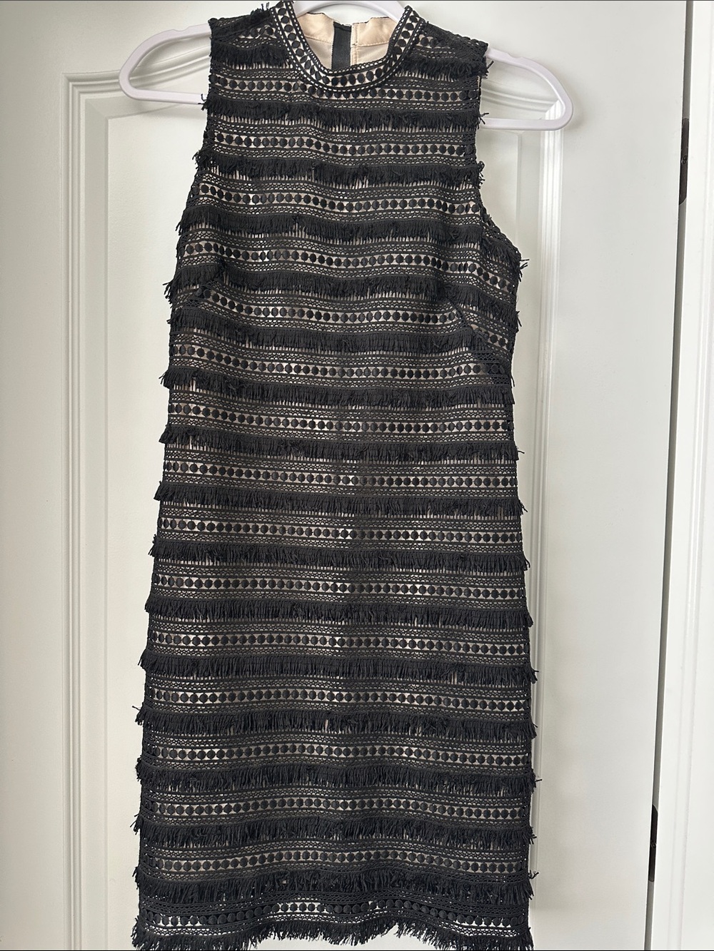 J. Crew Black and Cream Strapless Lace Shift Dress